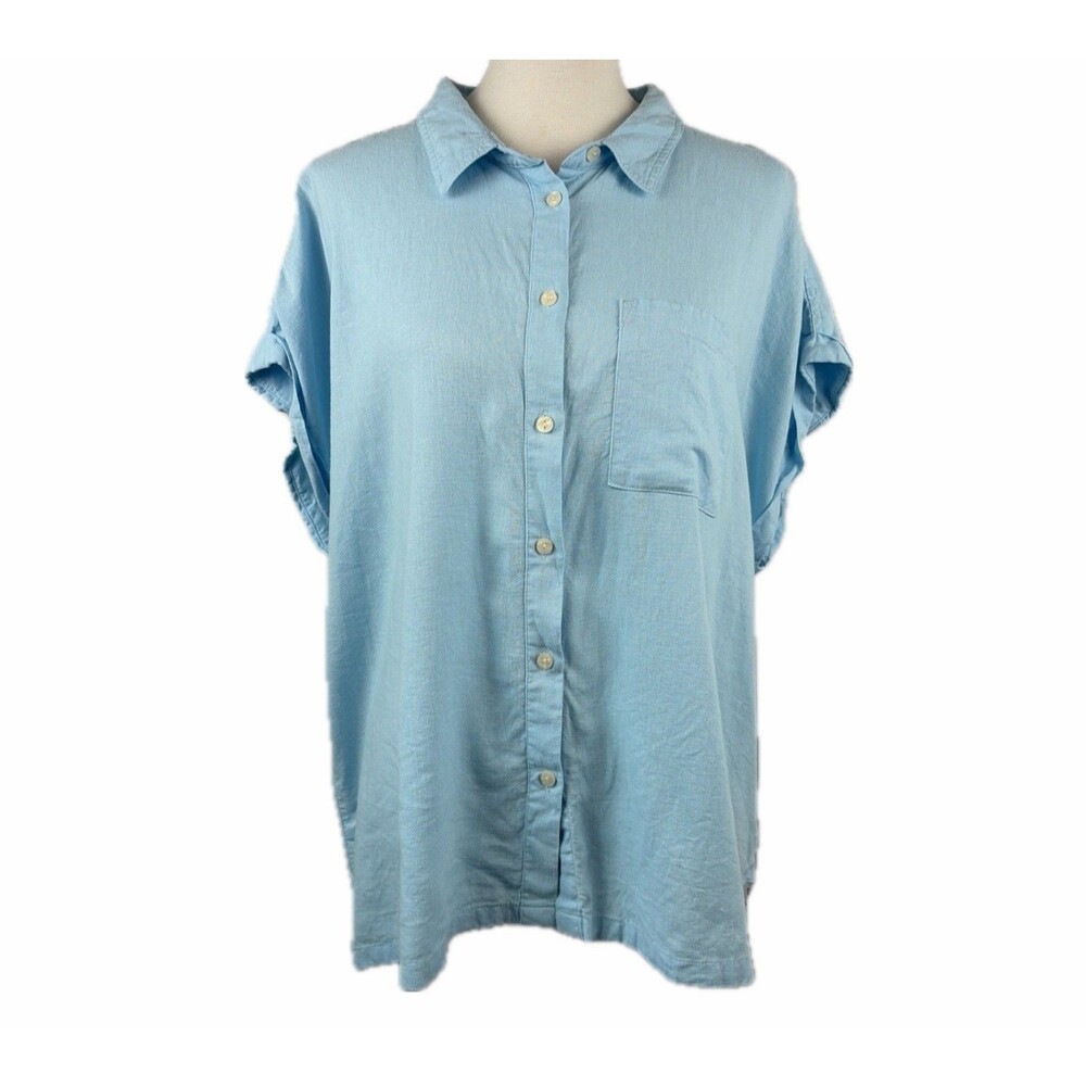 Orvis Coastal Linen Blend Blue Button Up Shirt Size XXL Beachy Minimalist